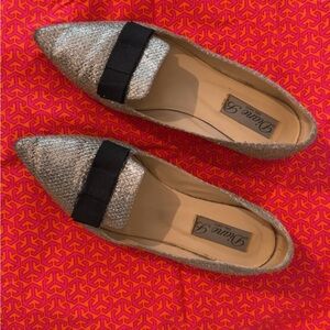 Glittering Silver Flats with Black Detail